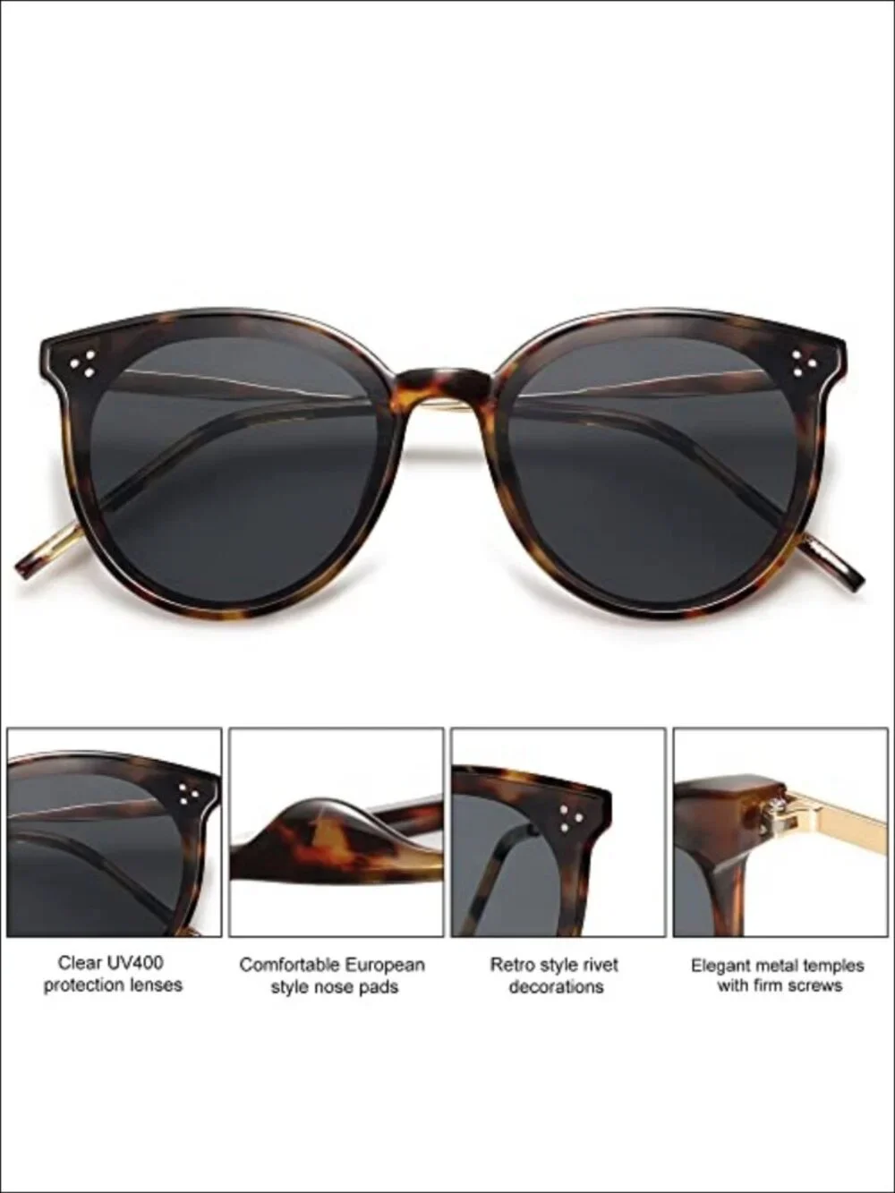 Round Sunglasses UV400 Retro Oversized Shades Unisex